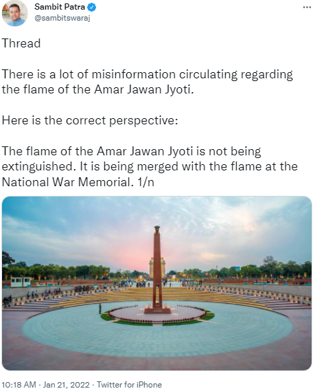 Sambit Patra Tweet on Amar Jawan Jyoti