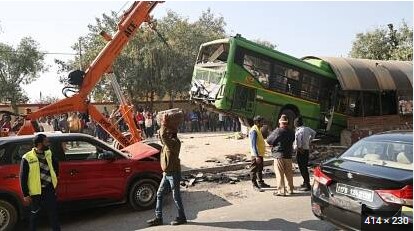 New Delhi News: DTC bus collides with subway crossing in West Delhi, three injured