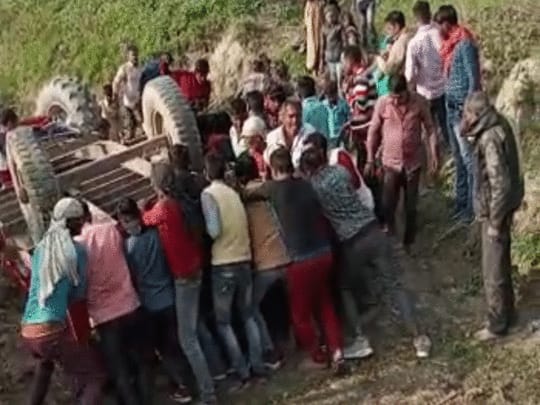 UP Accident: Tractor-trolley overturned to save bike rider, 40 seriously injured