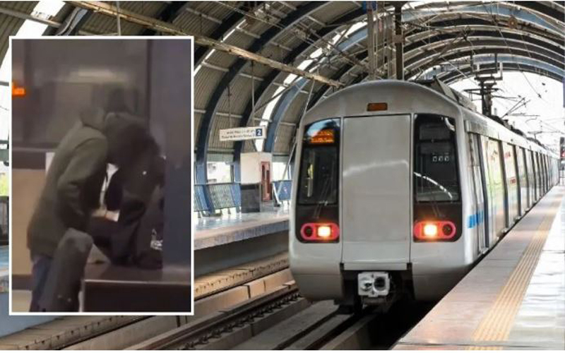 नोएडा के मेट्रो स्टेशन पर चोंच लड़ाते दिखे प्यार के परिंदे