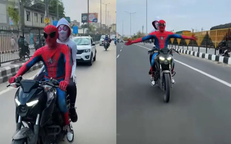 नजफगढ़ की सड़कों पर दिखा स्पाइडरमैन कपल, पुलिस ने छीनी शक्ति